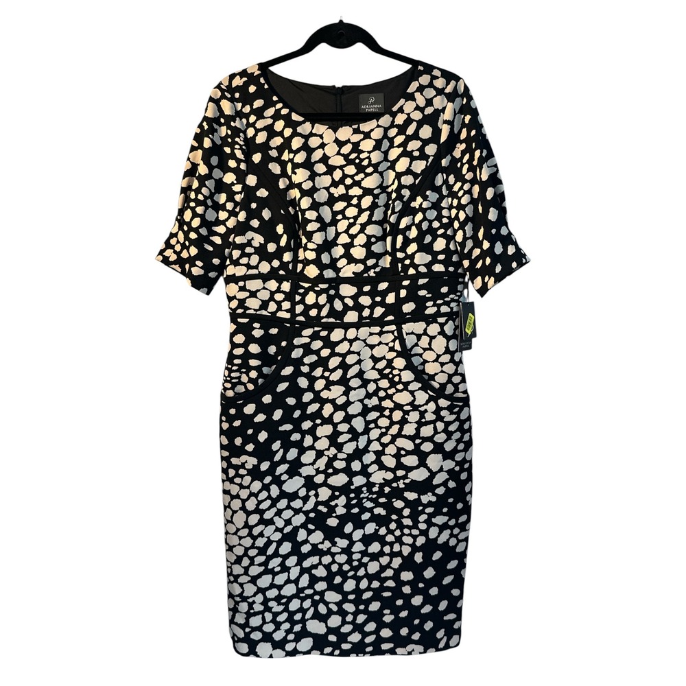 NWT, Adrianna Papell Womens Black White Pebble Print Sheath Dress - Picture 2 of 7
